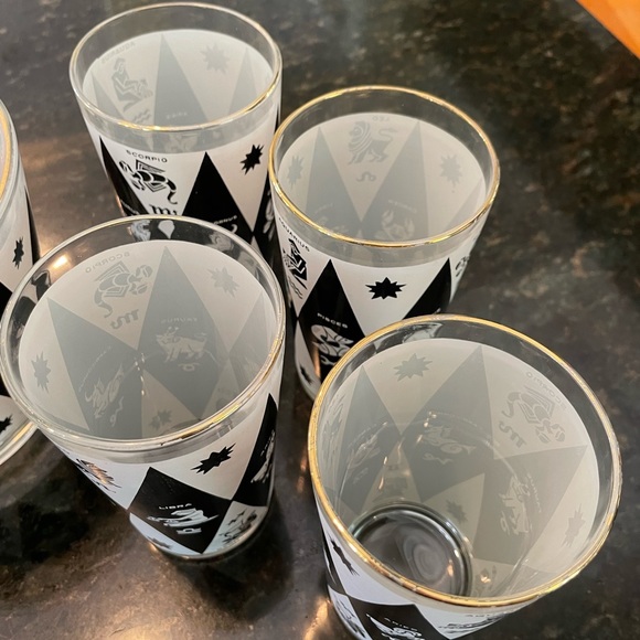 Vintage Jeanette Harlequin Zodiac Astrological 8 glasses and 1 ice bucket - Picture 3 of 8